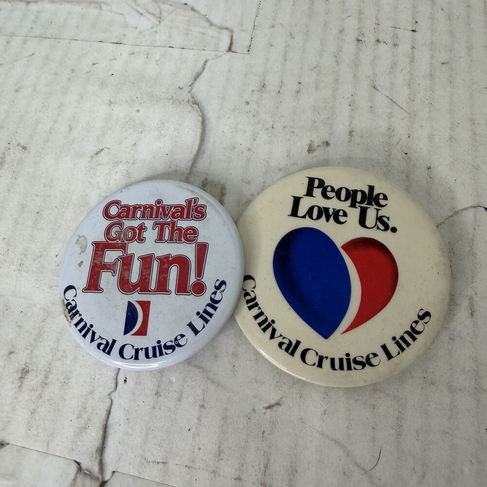 Lot Of 2 Vintage Carnival's Got the Fun Carnival Cruise Lines Button Pinback